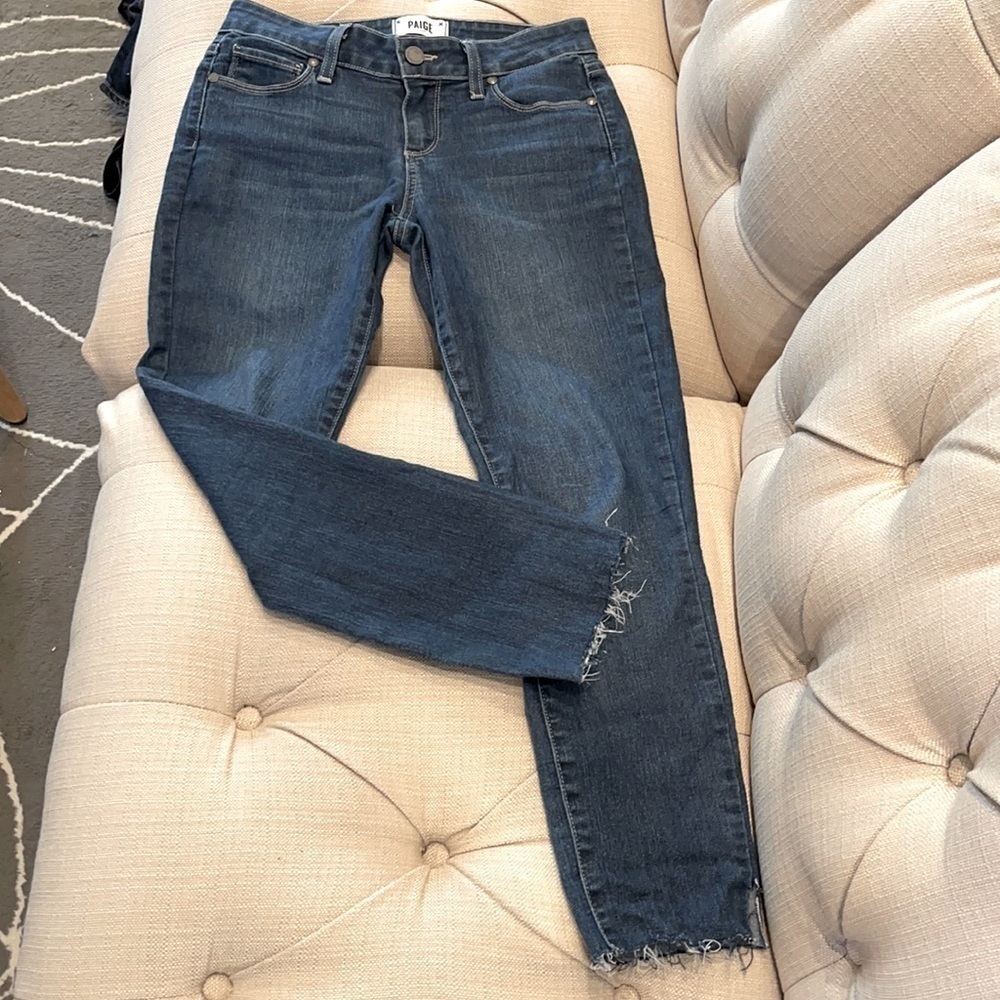 𝅺paige Verdugo Ankle Skinny Jeans Stretch Dark Wash